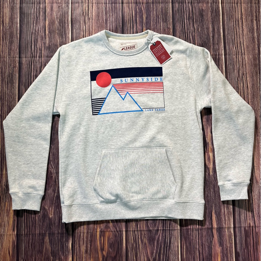 NWT League‎ Gray Sunnyside Lake Tahoe Graphic Men's Crewneck Sweater Large